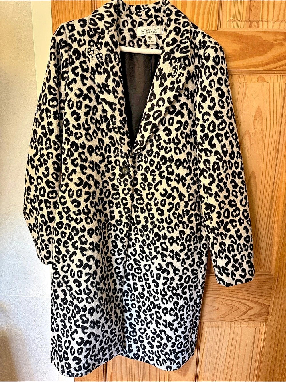 Rachel Zoe Leopard Print Mid-Length Overcoat Size Small